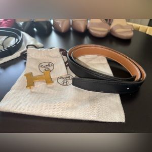 Hermes Reversible Constance Belt 24MM Blk/ Tan size 75